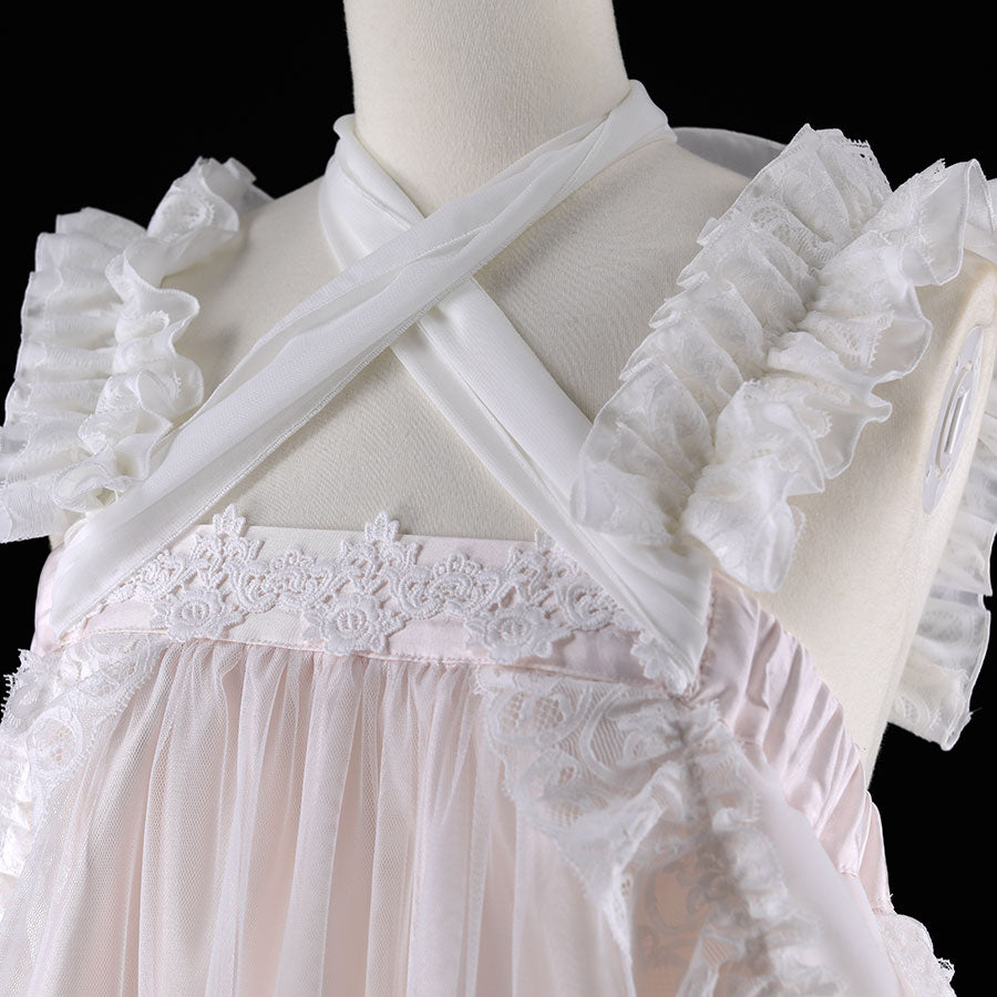 GOTHIC TULLE FISHTAIL DRESS (WHITE x PINK)