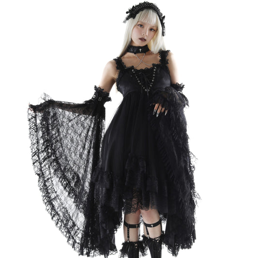 LACE TULLE PRINCESS SLEEVE ARM VEIL (BLACK)