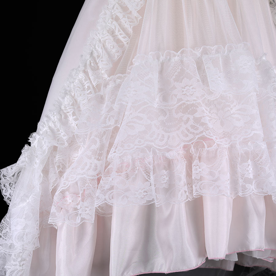 GOTHIC TULLE FISHTAIL DRESS (WHITE x PINK)