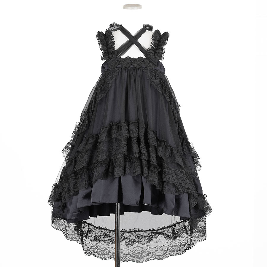 GOTHIC TULLE FISHTAIL DRESS (BLACK x BLACK)