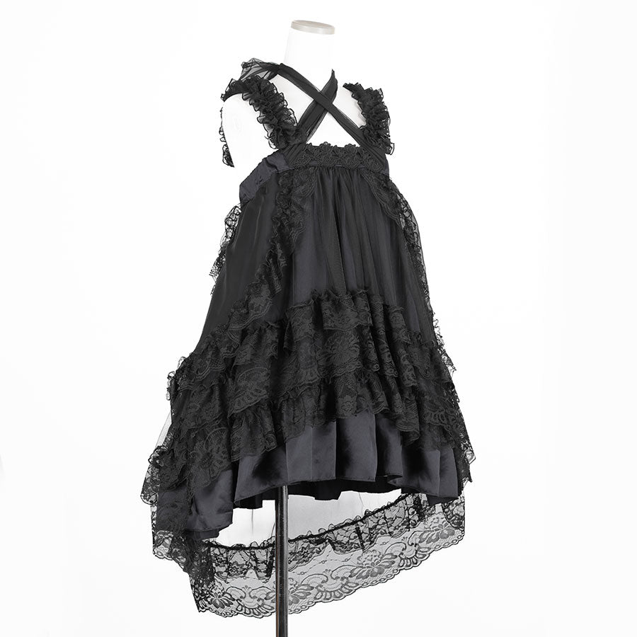 GOTHIC TULLE FISHTAIL DRESS (BLACK x BLACK)