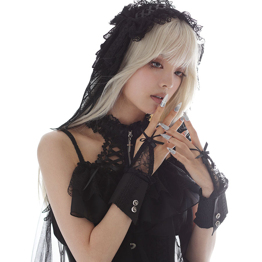 BUTTON LACE UP ARM CUFFS (BLACK)