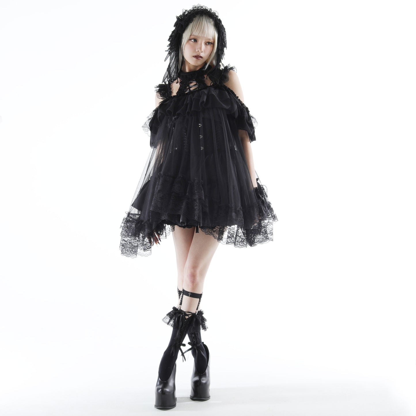 LACE UP OFF SHOULDER ONE PIECE (BLACK)