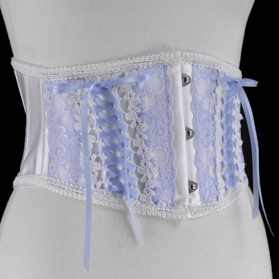 LACE UP  VERY SHORT CORSET (WHITE x LIGHT BLUE)