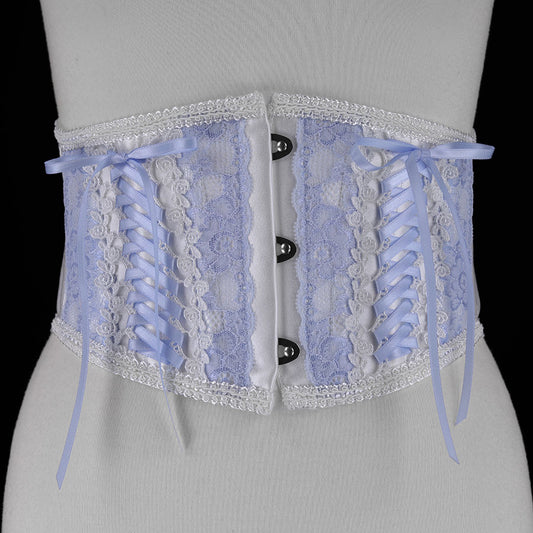 LACE UP  VERY SHORT CORSET (WHITE x LIGHT BLUE)
