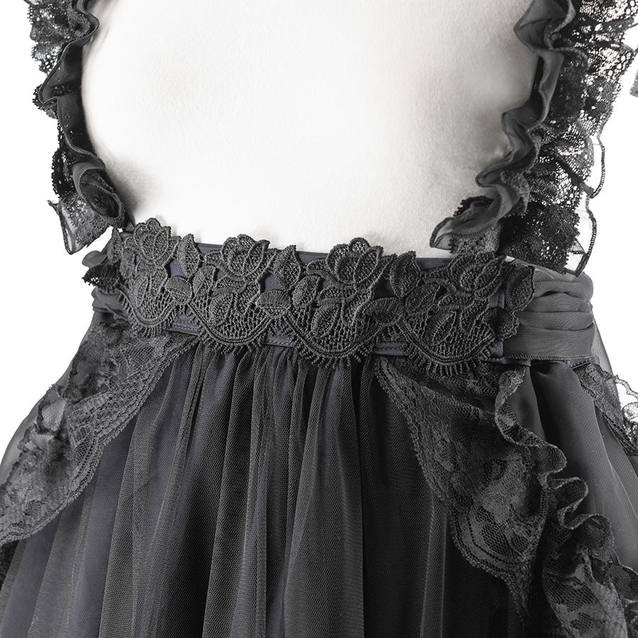 GOTHIC TULLE FISHTAIL DRESS (BLACK x BLACK)