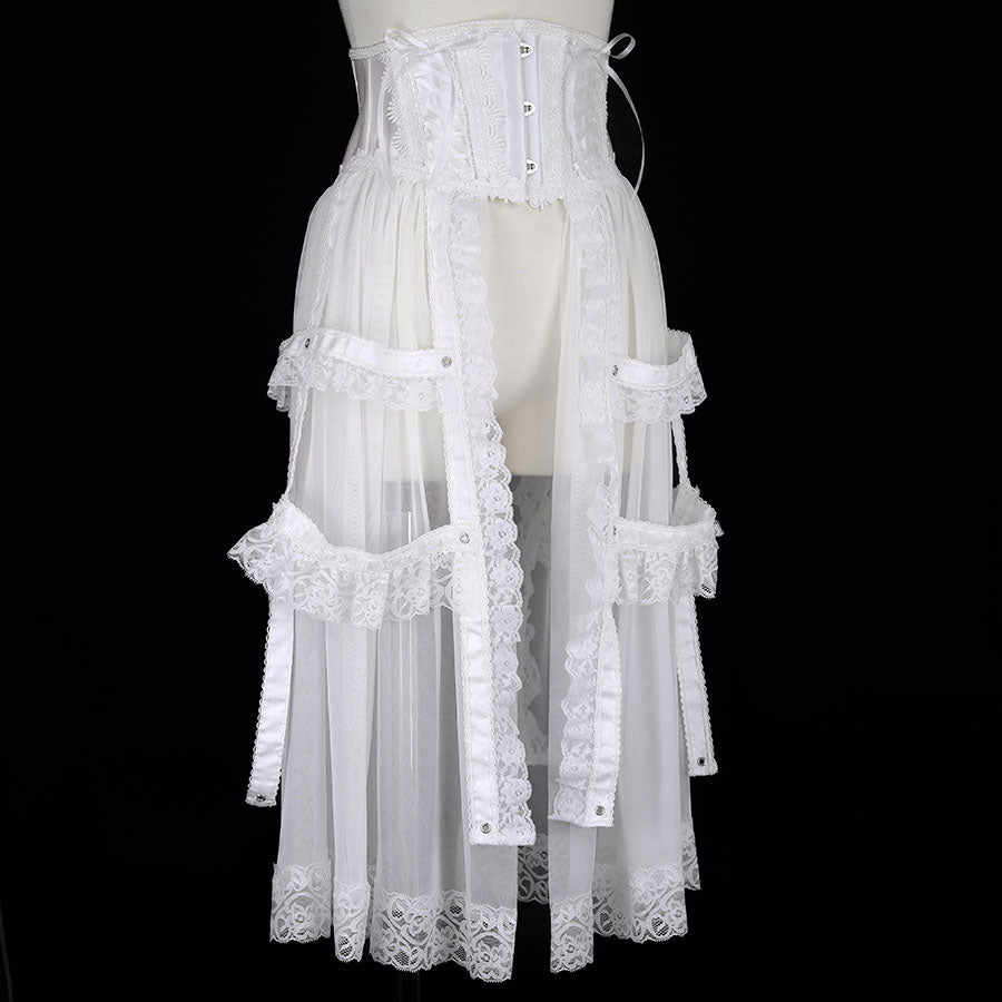 BIRDCAGE LACE TAIL VERY SHORT CORSET (WHITE)