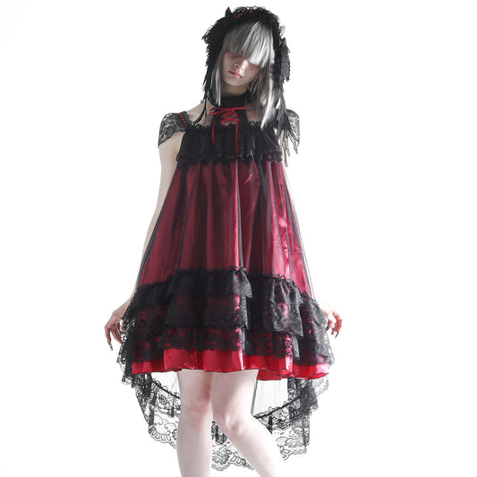 CLASSICAL GOTHIC LACE UP DRESS (BLACK x RED)