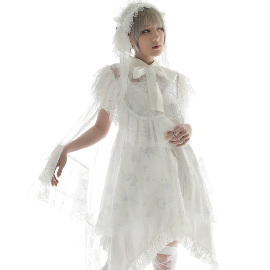 CROSS TULLE VEIL CAPE (WHITE x WHITE)