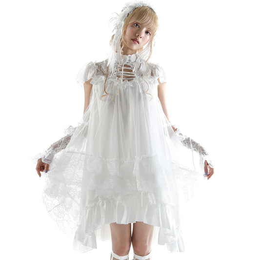 LACE COLLAR ANGEL WING DRESS (WHITE)