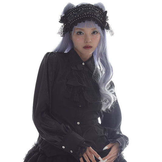 MINI NECK-TIE BLOUSE (BLACK)  M