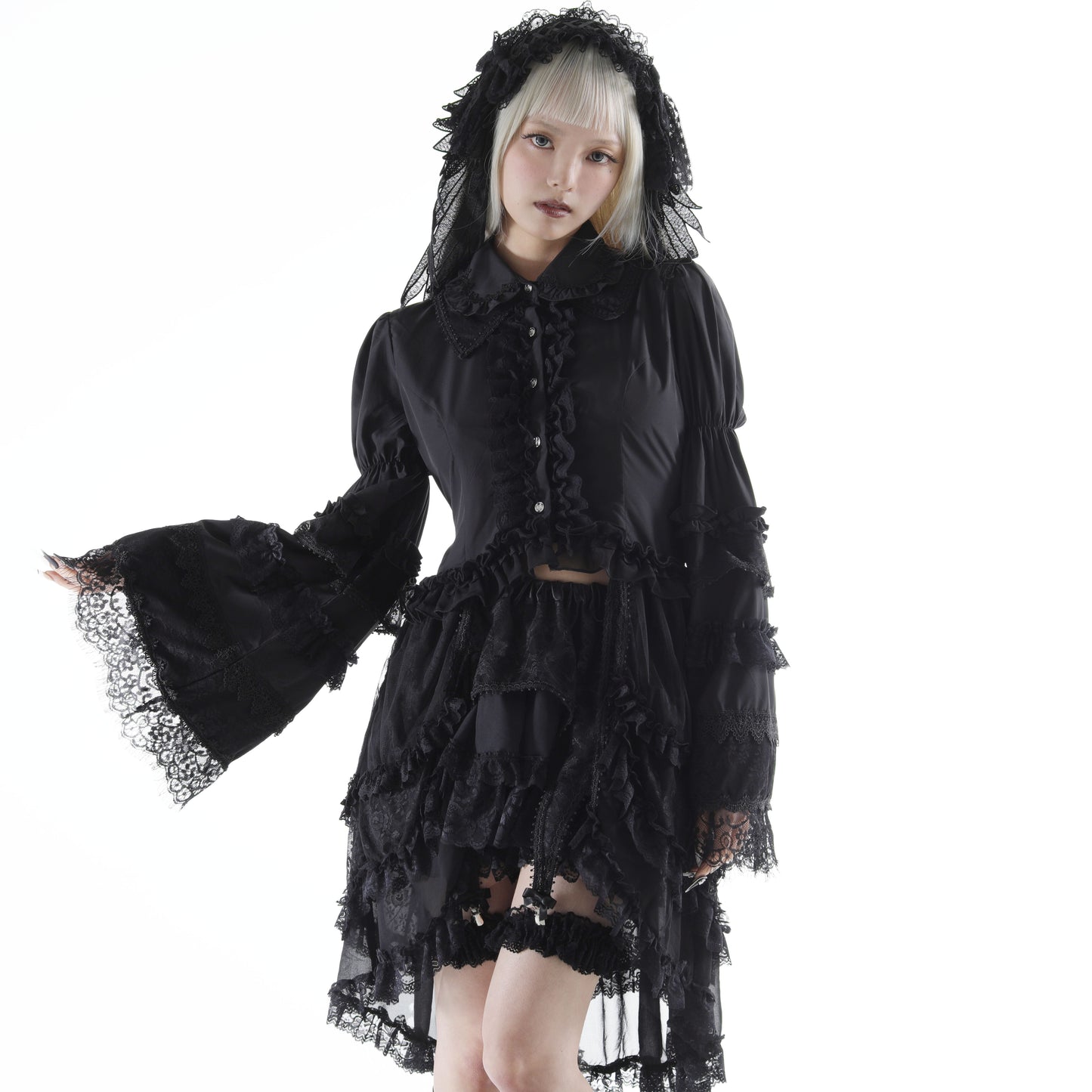 DOUBLE COLLAR FISHTAIL BLOUSE (BLACK)