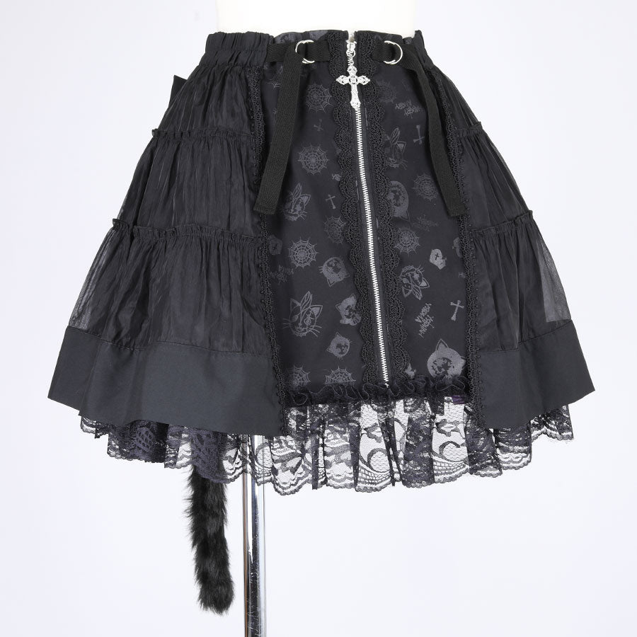 H&A CROSS ZIPPER MINI CAT TAIL SKIRT(BLACK)