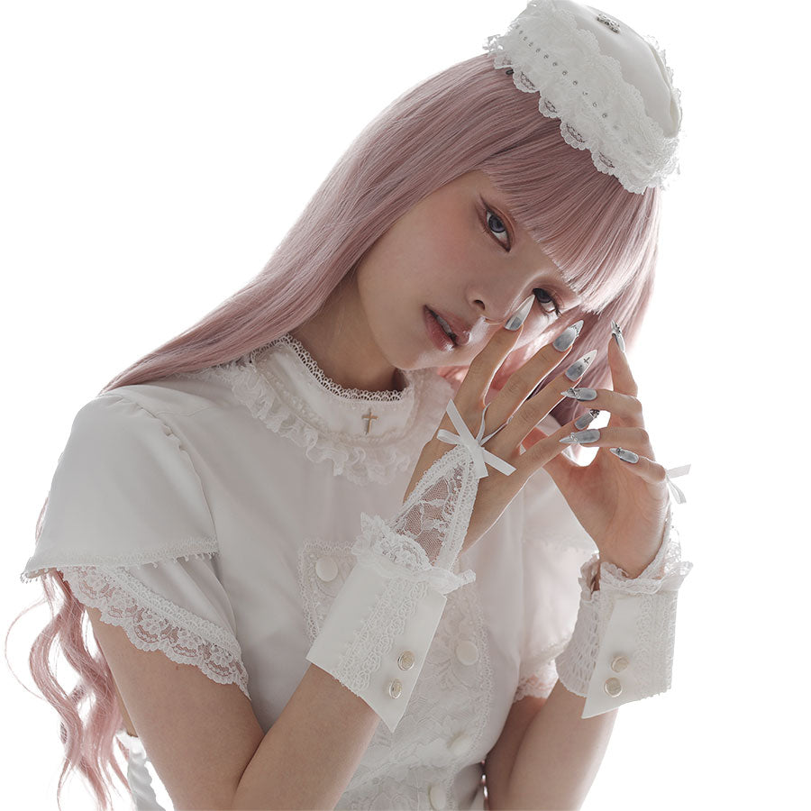 BUTTON LACE UP ARM CUFFS (WHITE)