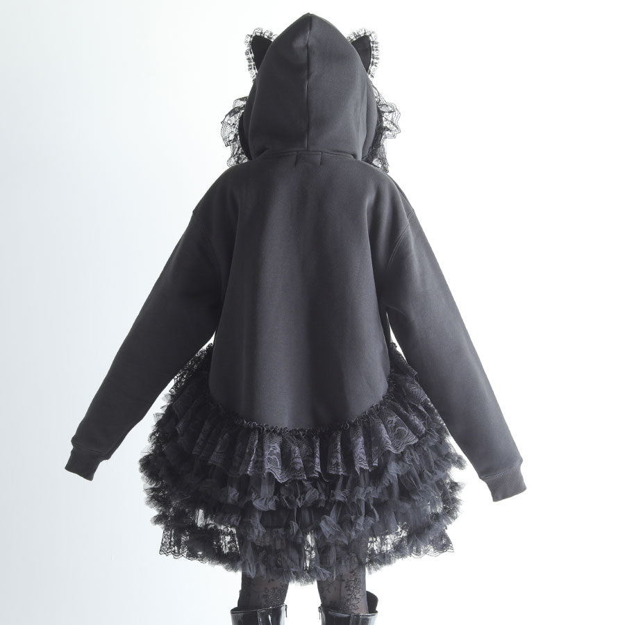 H&A VEIL FRILL DRESS PARKA (BLACK)