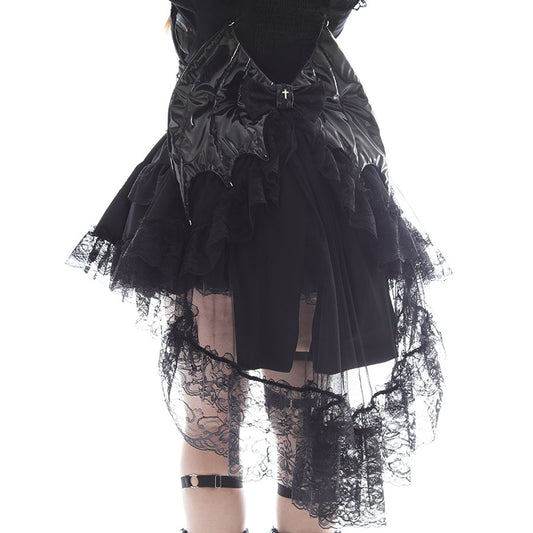 系带式恶魔翅膀褶裥腰带（黑色）