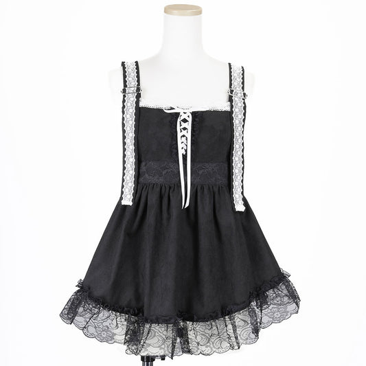 LACE UP MINI APRON BUSTIER (BLACK x WHITE)