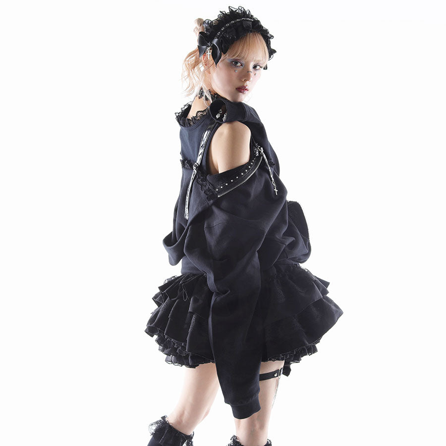 珐琅心形露肩爱心派克大衣连衣裙（黑色）