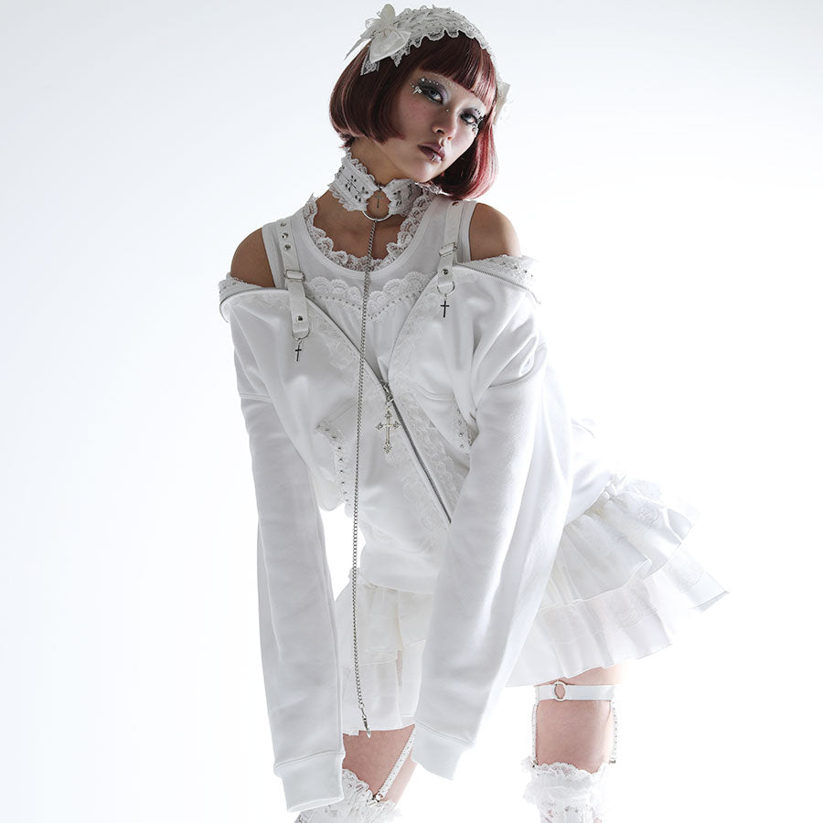 [予約1ヶ月]ENAMEL HEART OFF-SHOULDER HEART PARKA DRESS (WHITE)