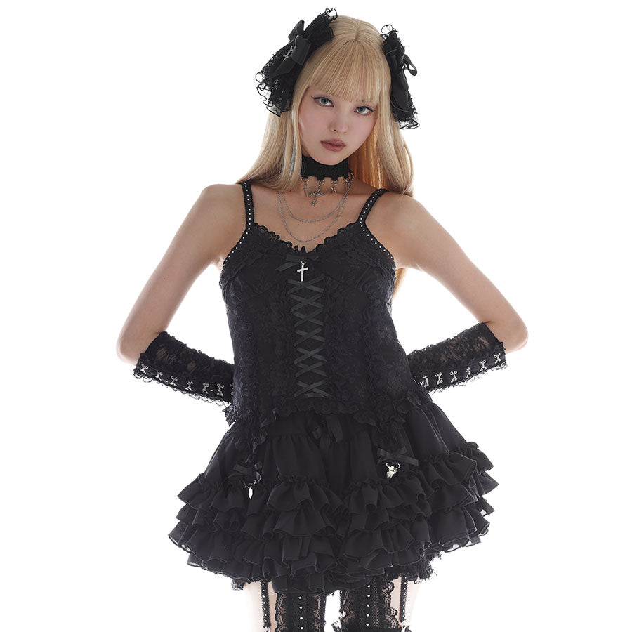 SWEET DEVIL MINI WING LACE UP CAMISOLE (BLACK)