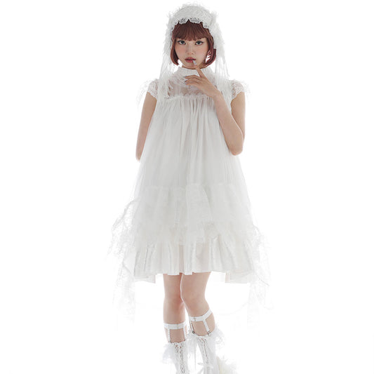 玫瑰薄纱天使之翼连衣裙（白色）