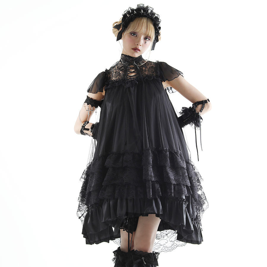 LACE COLLAR ANGEL WING DRESS (BLACK)