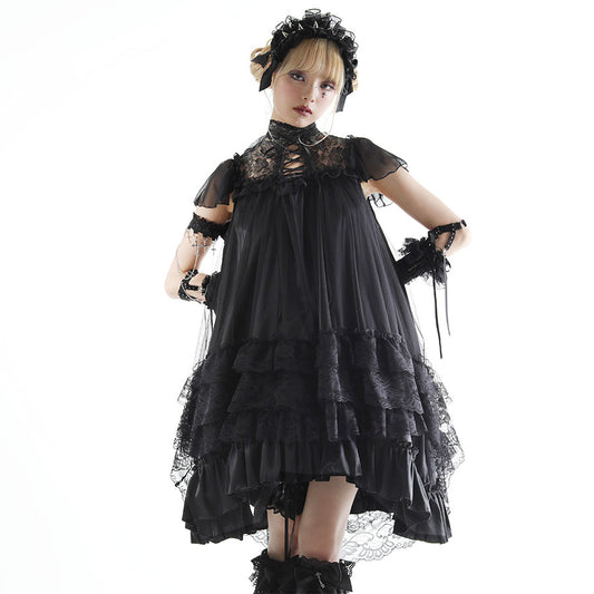 LACE COLLAR ANGEL WING DRESS (BLACK)