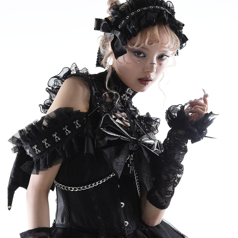 [1个月预订] 迷你魔鬼翼丝带背带（黑色）