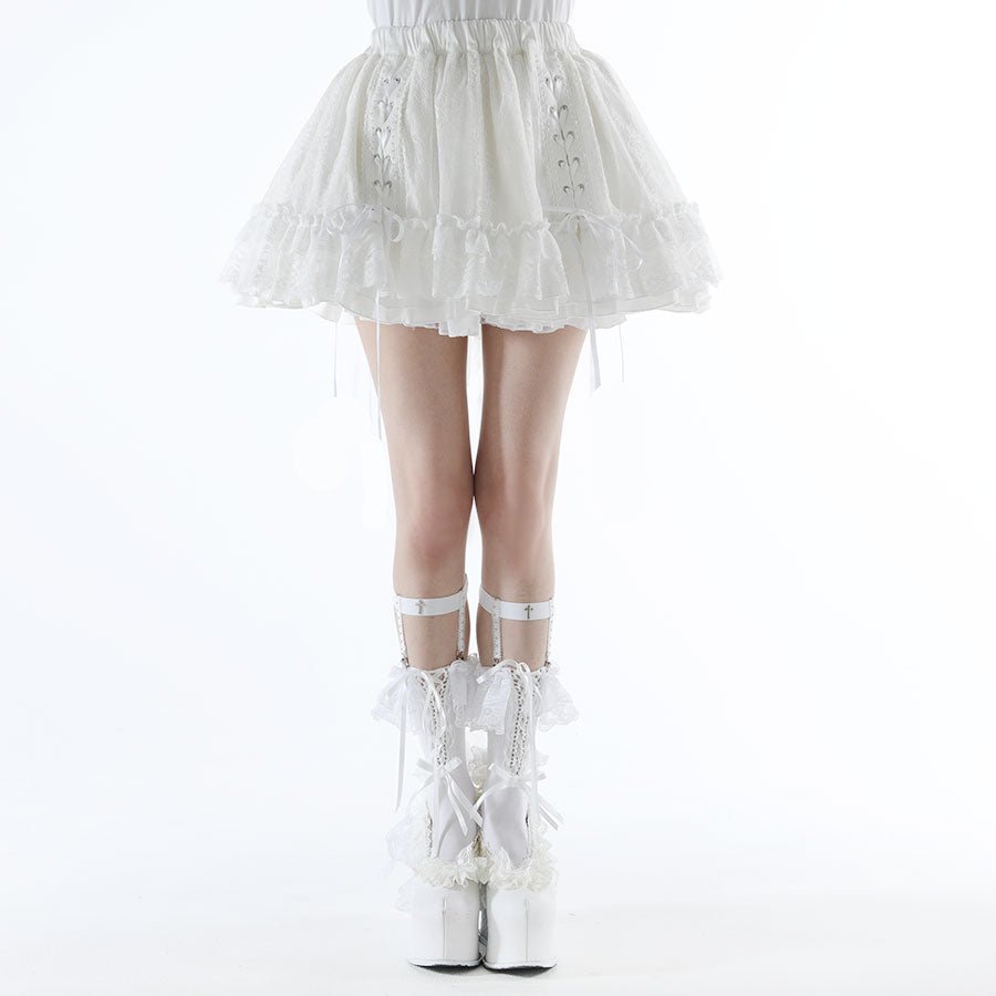 DOUBLE LACE UP CAT TAIL SKIRT (WHITE)