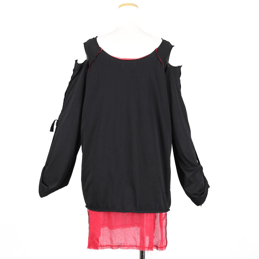 H&A BIG ANGRY FACE HEAD OPEN SHOULDER TOP(BLACK x RED)