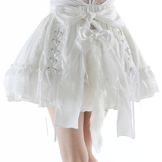 DOUBLE LACE UP CAT TAIL SKIRT (WHITE)