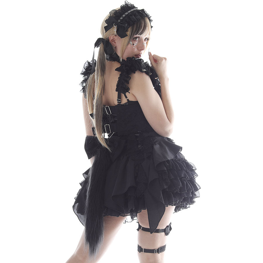 迷你猫爪尾巴背心式胸背带（黑色）