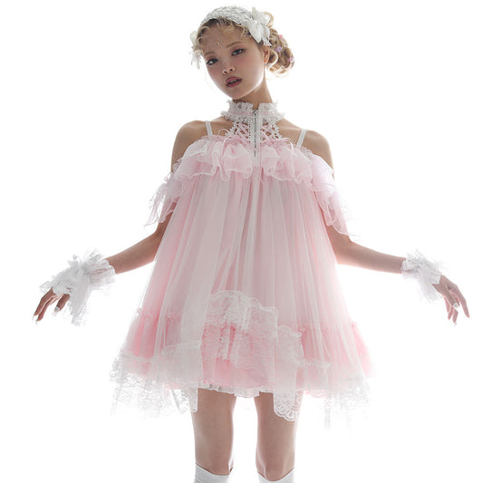 MINI DEVIL ANGEL WING DRESS (WHITE x PINK)