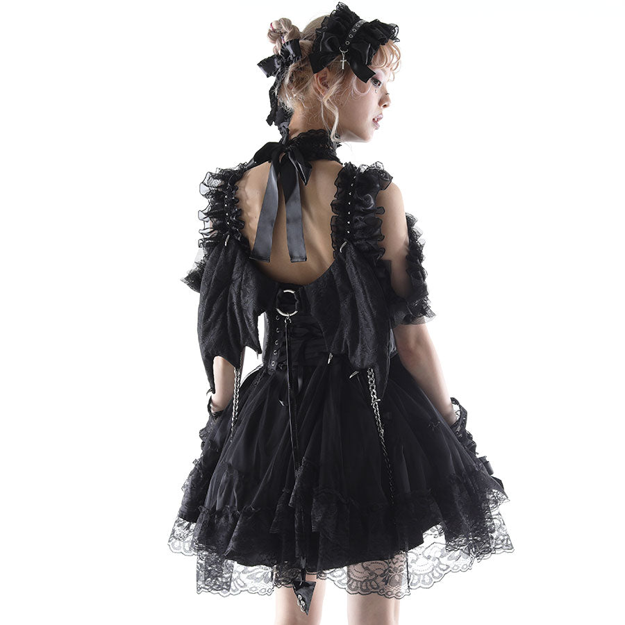 [1个月预订] 迷你魔鬼翼丝带背带（黑色）