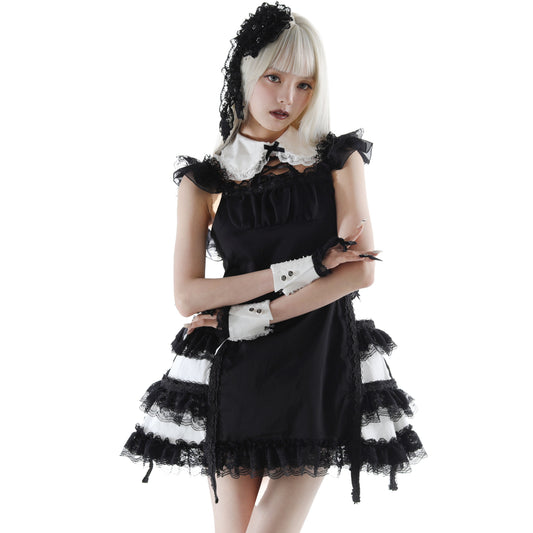 [予約1ヶ月]MINI COLLAR SIDE CAGE ONE PIECE (BLACK x WHITE)