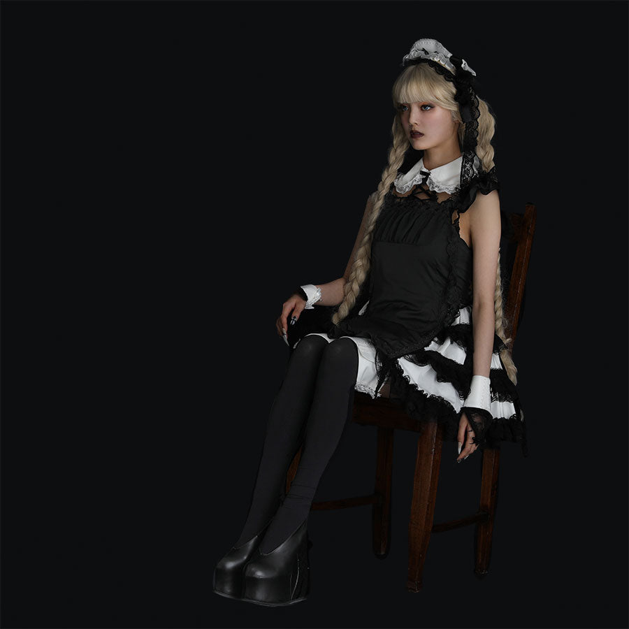 予約1ヶ月]MINI COLLAR SIDE CAGE ONE PIECE (BLACK x WHITE) – MAJOH