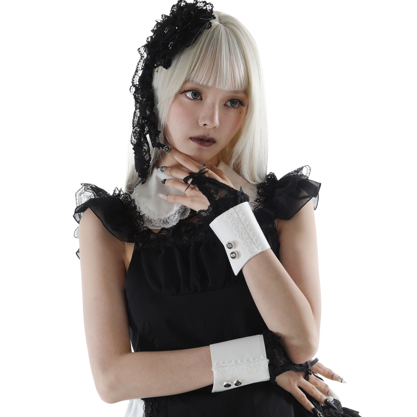 BUTTON LACE UP ARM CUFFS (BLACK)