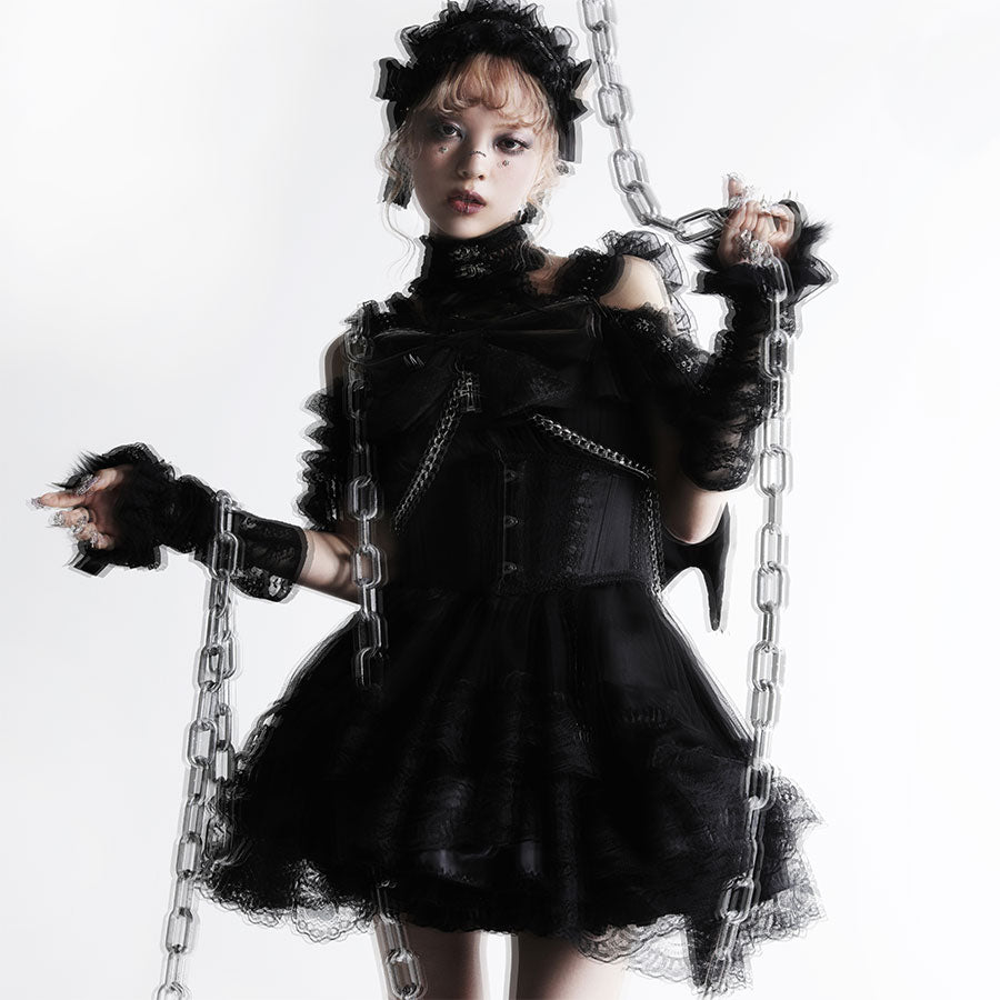 [1个月预订] 迷你魔鬼翼丝带背带（黑色）