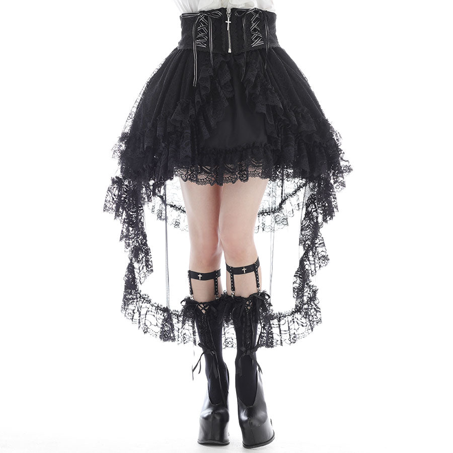 CROSS JEWEL LACE UP VEIL SKIRT (BLACK)