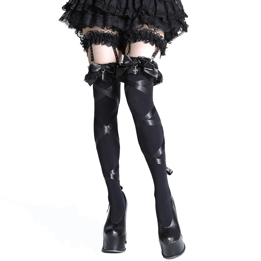 RIBBON HOLLIC WRAP AROUND LEG HARNESS (BLACK)