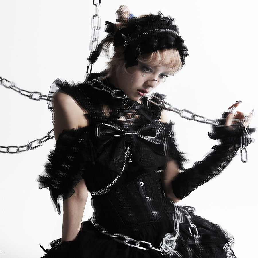 [1个月预订] 迷你魔鬼翼丝带背带（黑色）