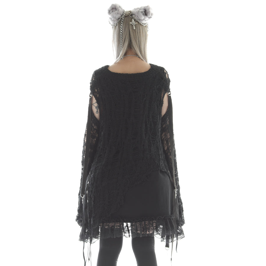 DAMAGE KNIT ARM COVER DRESS (BLACK)