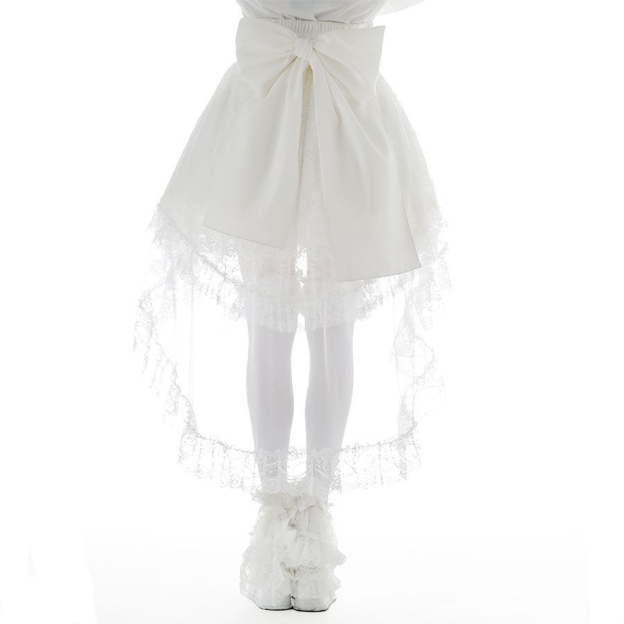 CROSS JEWEL LACE UP VEIL SKIRT (WHITE)