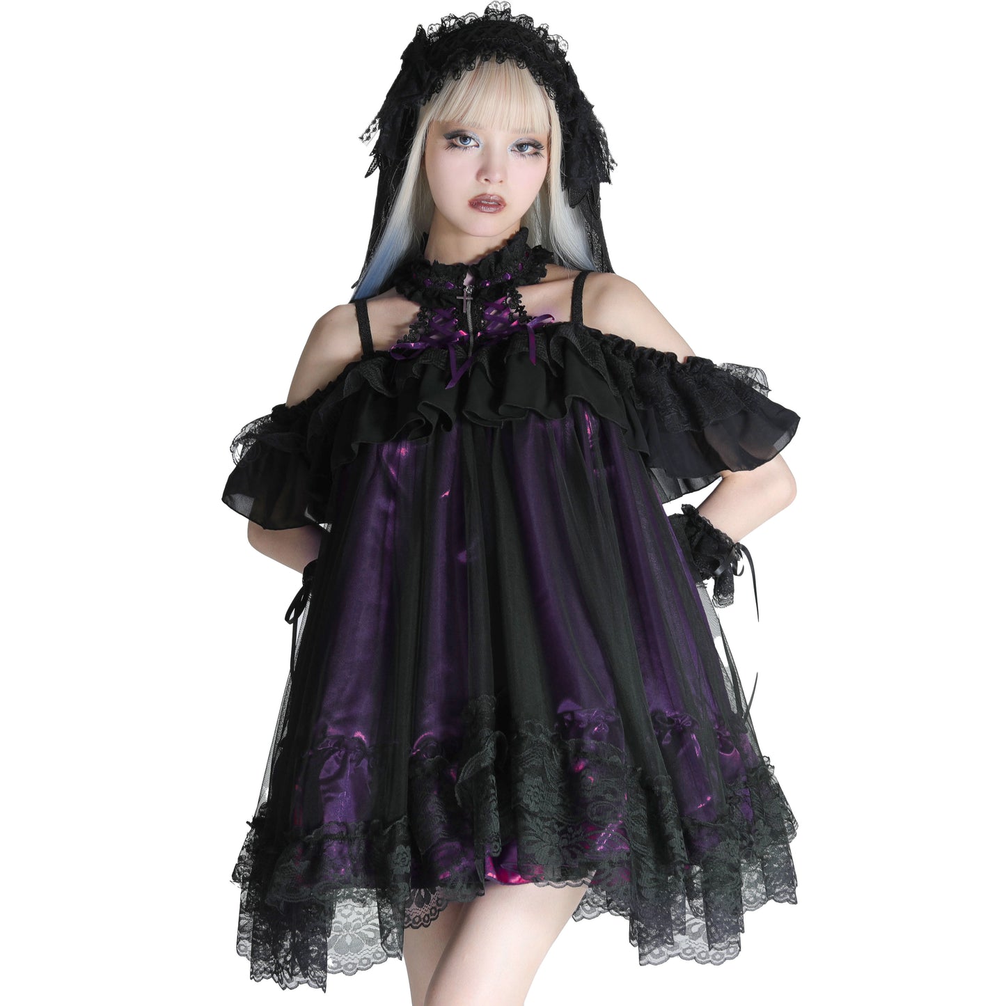 [1 month pre-order] MINI DEVIL ANGEL WING DRESS (PURPLE x BLACK)