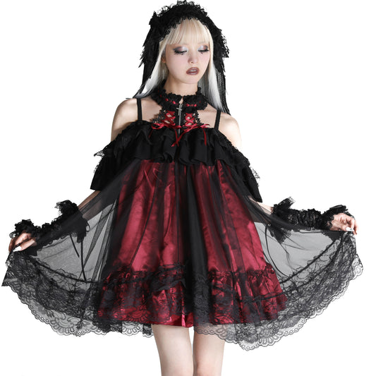 [1 month pre-order] MINI DEVIL ANGEL WING DRESS (RED x BK)