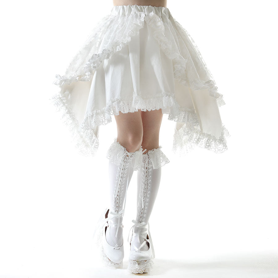 ANGRY DOUBLE RIBBON CAT TAIL MINI SKIRT (WHITE)