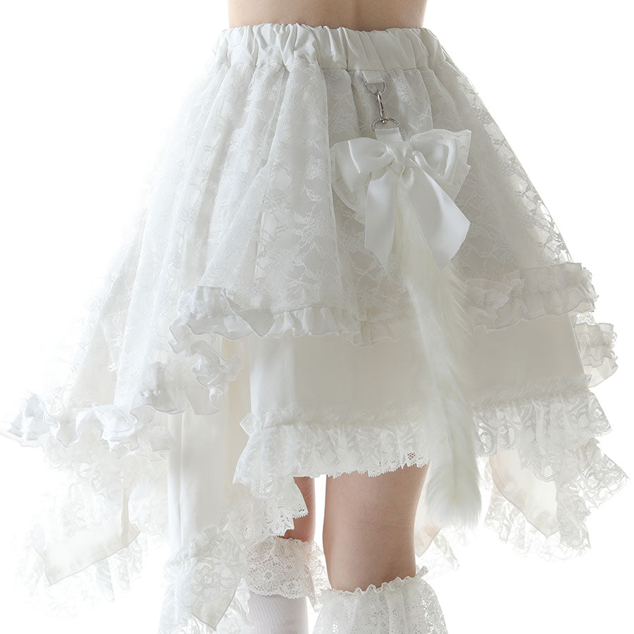 ANGRY DOUBLE RIBBON CAT TAIL MINI SKIRT (WHITE)