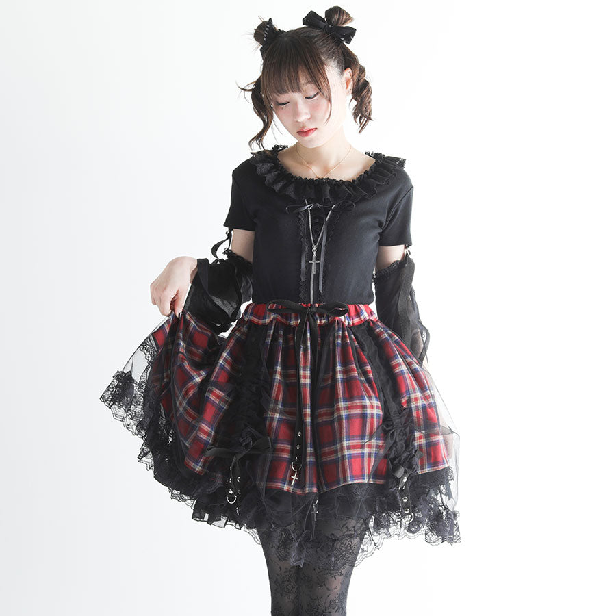 Mini Tulle Tail Skirt (RED x CHECK)