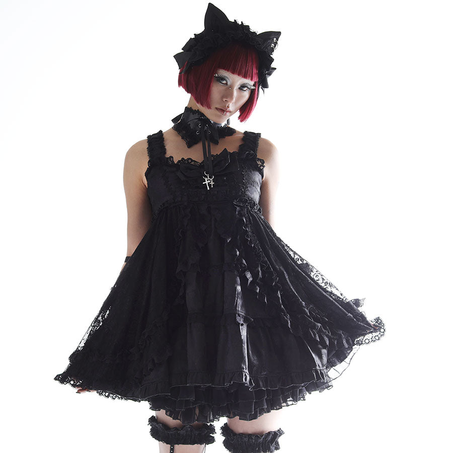 ROSE RIBBON BABY DOLL DRESS (BLACK)