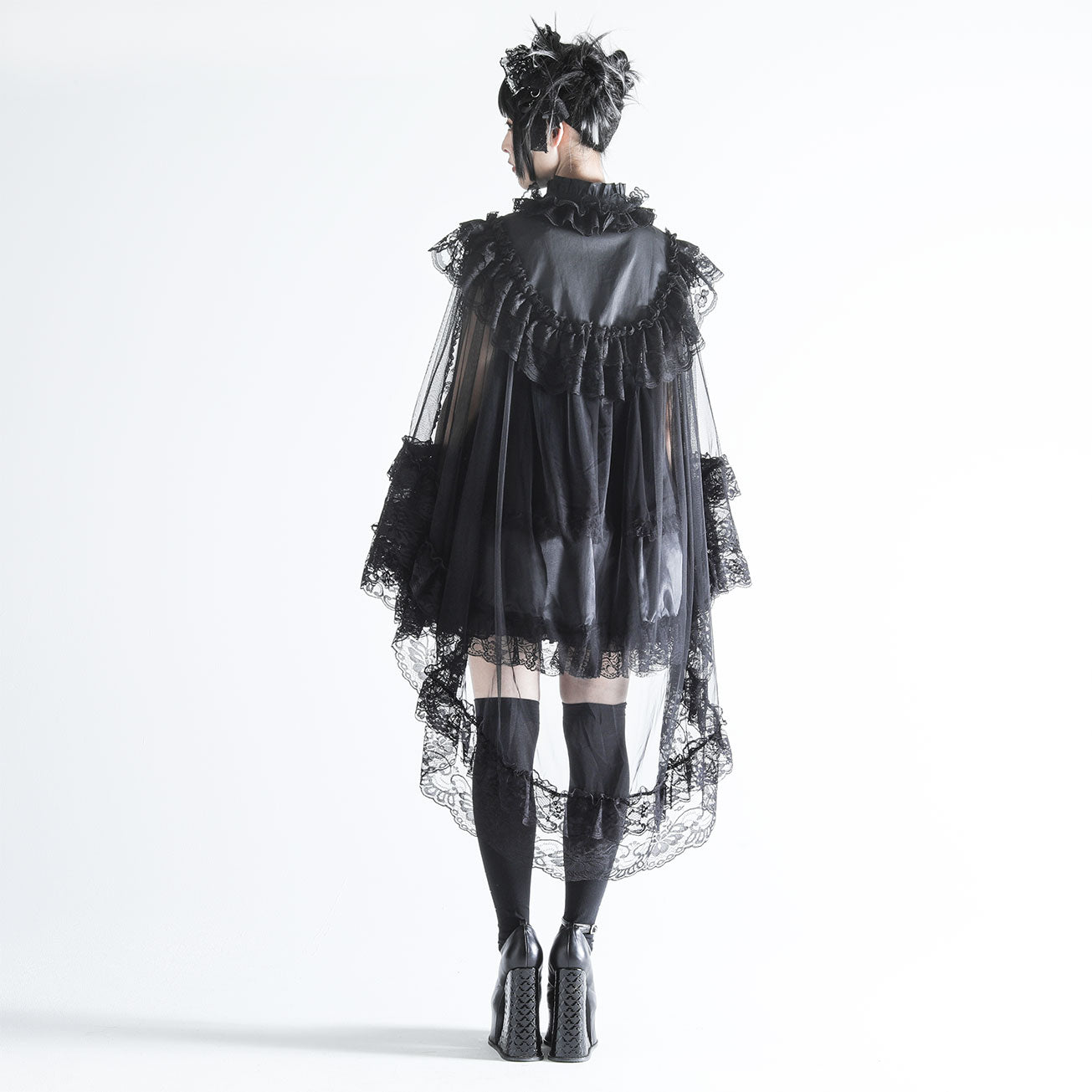 TULLE LACE LONG VEIL CAPE (BLACK)